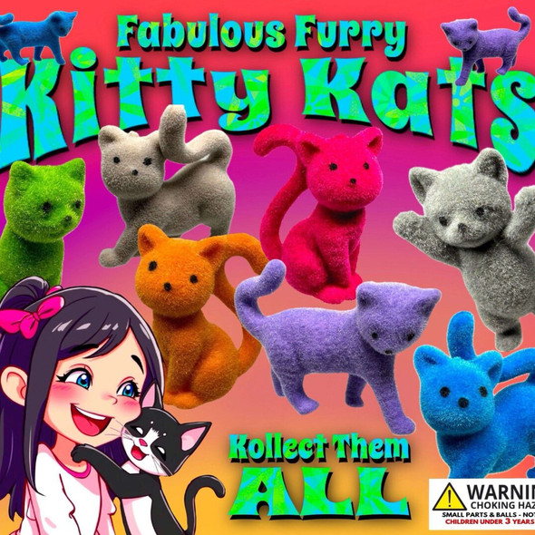 Fabulous Furry Kitty Kat Figurines display card showing a visual of what these toys look like
