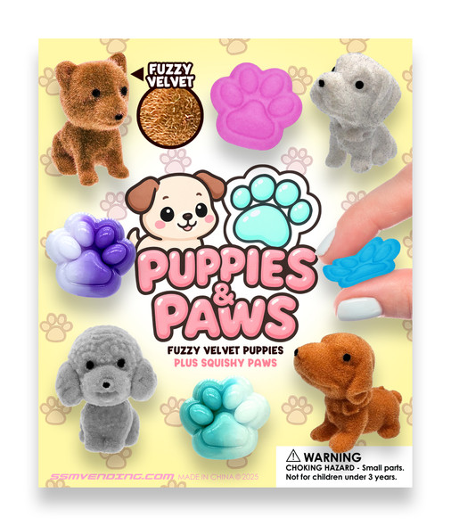 Paws or Puppies Mix display card showing the types and quality of Squishimals that could be in the mix