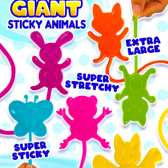 Sticky Giant Animals display card showing types of toys in the mix