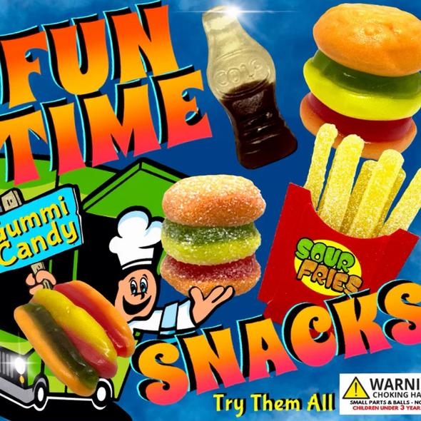 Real Snack Times Fun display card showing a visual of what these items look like