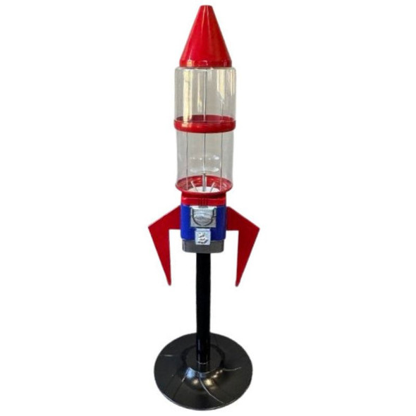 Rocket Gumball Machine by Gumballs.com with heavy-duty stand and clear globe for gumballs, bouncy balls, and round capsules.