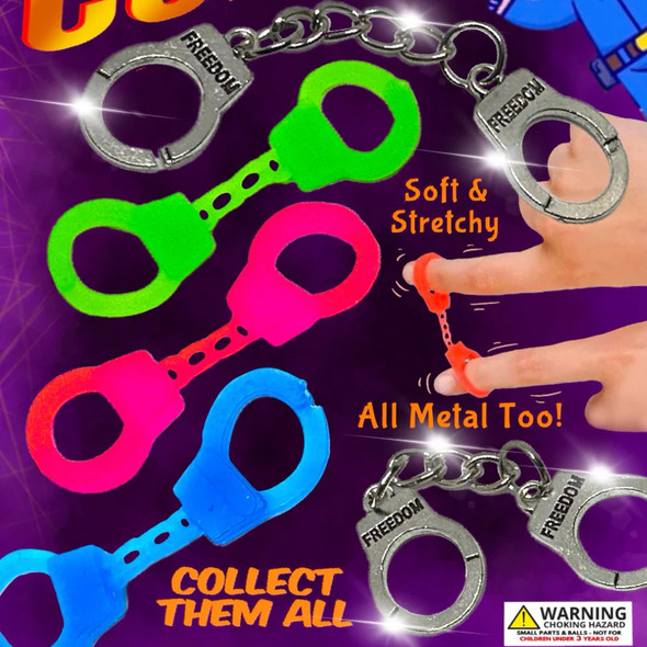 lower  part of display card for the Mini Handcuffs 1"Capsules product including choke warning