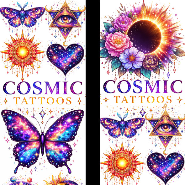 Cosmic Stellar Tattoos display card, showing the  upper portion