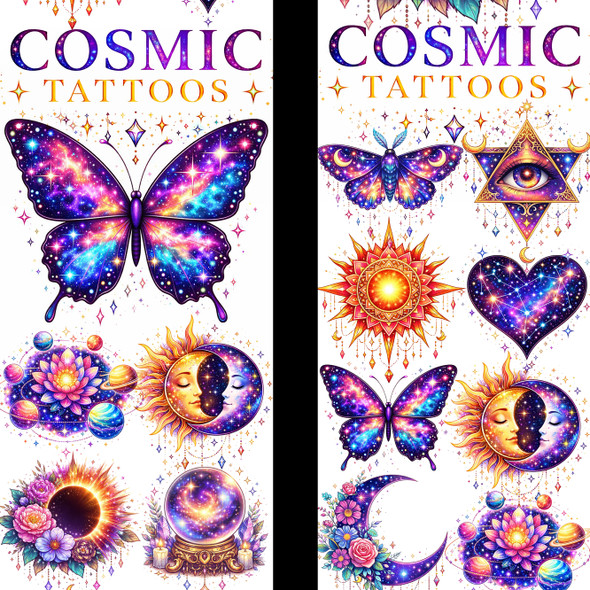 Cosmic Stellar Tattoos display card, showing the lower portion