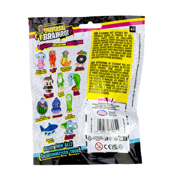 Mini Brain Rot Squish Hanging Prize Mix (3"/24pc) showing back of bag & product detail