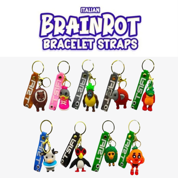 Bulk (No Capsule) Generic Keychain Brain Rot Prize Mix (3"/105pcs) showing the type of items in the mix