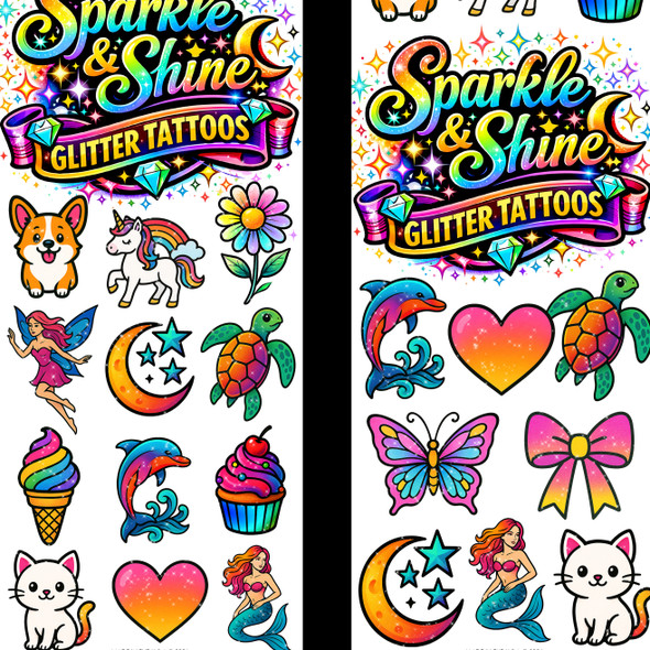 Sparkle and Shine Tattoos display card, lower portion