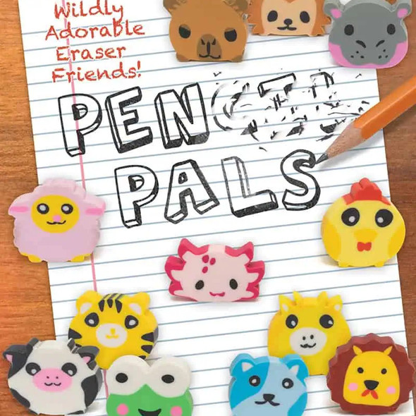 Paper Pals Animal Erasers display, square, showing sample erasers in the collection