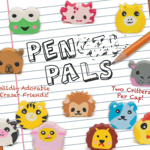 Paper Pals Animal Erasers display, square, showing sample erasers in the collection