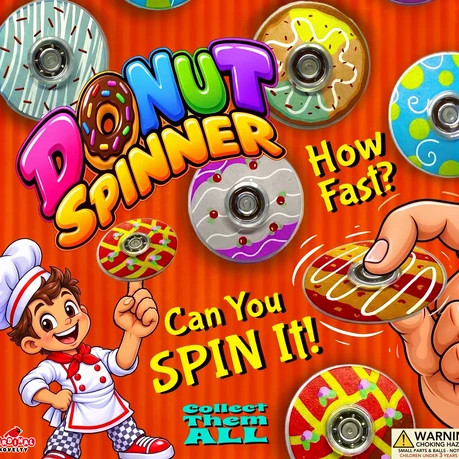 Donut Fidget Spinners display card showing sample items in use