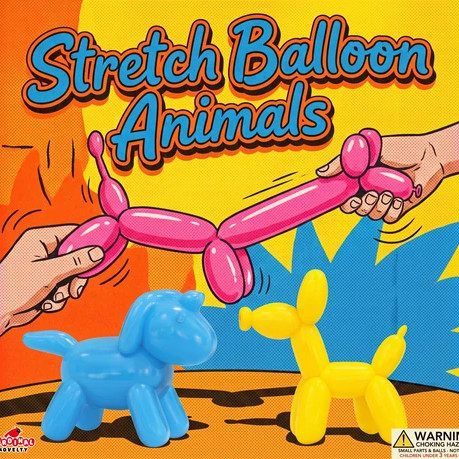 Stretchy Balloon Party Animals display card showing samples of figurines in the mix
