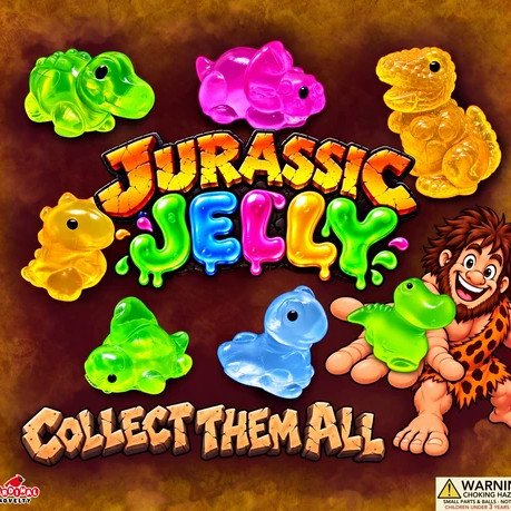 Gentle Gelatinous Mini Giganotosaurus Figurines display card showing samples of the colors and species in the box
