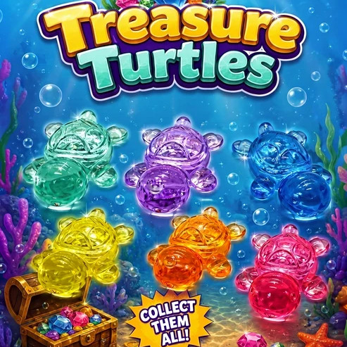 Treasured Turtle Figurines display card showing the type and colors of figurine that can be in the bag