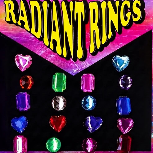 Radiant Rings display card showing some samples of the type of rings in the bag