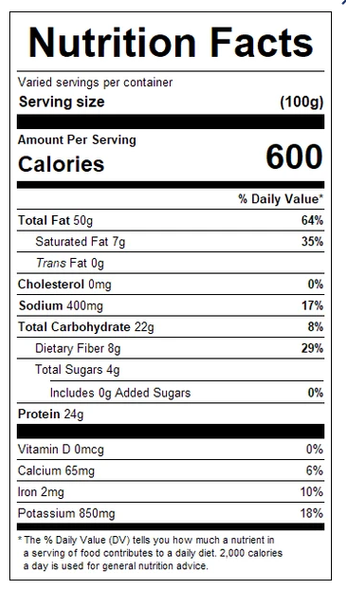 Dry Roasted & Salted XL Virginia Peanuts (15lbs): nutrition
