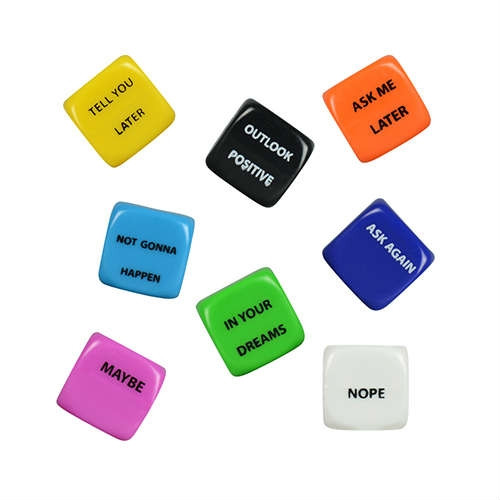 Bulk (NO Capsule) Fortune Dice (100pc) showing typical sayings on one side of the dice