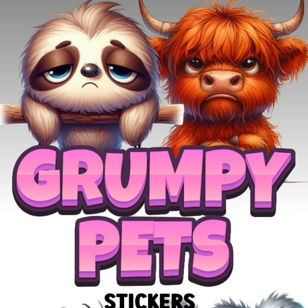 Peevish Grumpy Pets Stickers display the third showing the designs in the mix