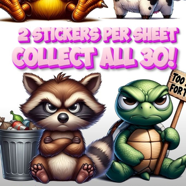 Peevish Grumpy Pets Stickers display the first showing the designs in the mix