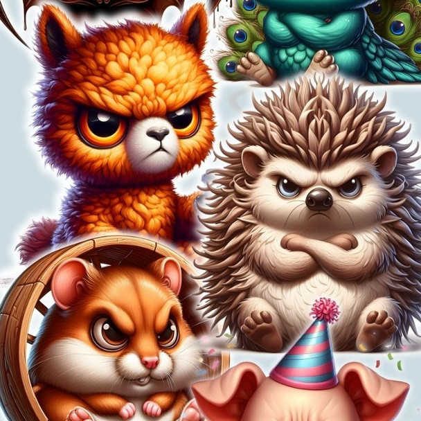 Peevish Grumpy Pets Stickers display the fifth showing the designs in the mix