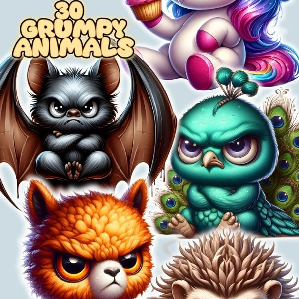 Peevish Grumpy Pets Stickers display the sixth showing the designs in the mix