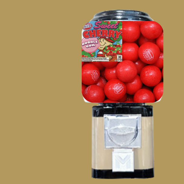 Red Gumballs and White Machine Black trim on Gold Background