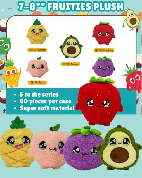 Fruit Personfied Small Generic Plush Crane Mix (6-8"/60pc) showing details