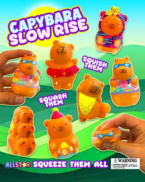 Jumbo Squish Me Slow Generic Capybaras (3-4"/300pcs) display showing the type and size of the toys in the collection