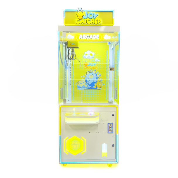 front view of Yellow Joy Catcher vending machine, ideal for 7-9" plush stuffed animals