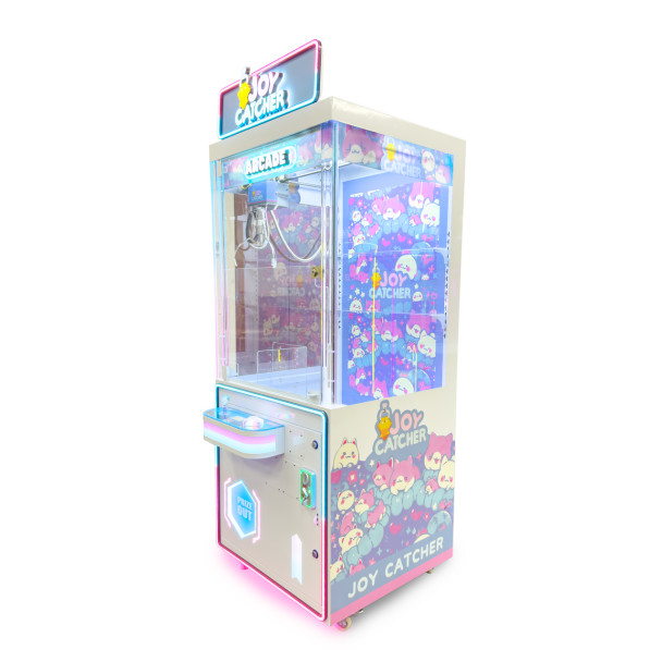 Quartering left view of Blue Joy Catcher vending machine, ideal for 7-9" plush stuffed animals