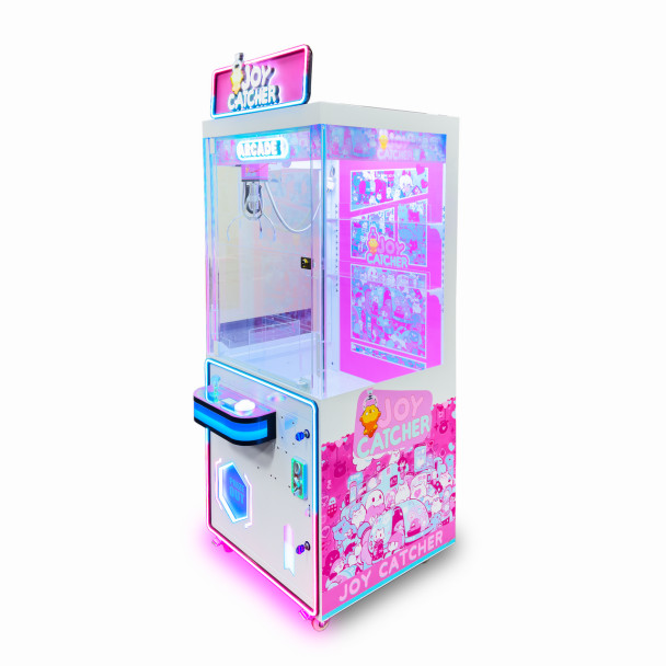 Quartering left  view of Pink Joy Catcher vending machine, ideal for 7-9" plush stuffed animals