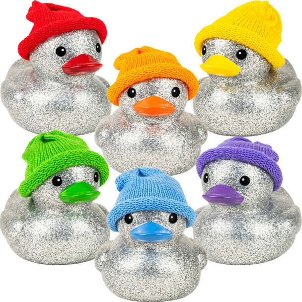 Bulk (NO Capsule) Warm Knit Cap Accessorized Glitter Ducklings (6"/48ct)