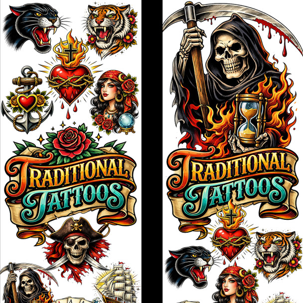 Traditionally Astounding tattoos display card, upper portion