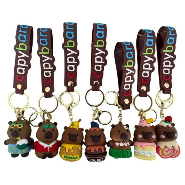 Bulk (No Capsule) Generic Keychain Capybara Prize Mix (3"/105pcs) showing all possible items lined up next to each other for comparison