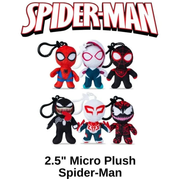 Micro Teenies Spiderman Plush Danglers/Keychains (2.5"/144pcs) showing possible assortment in the mix.