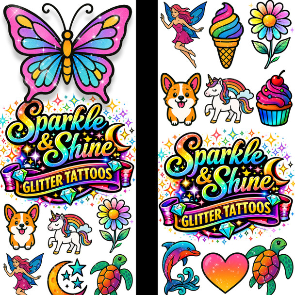 Sparkle and Shine Tattoos display card, upper portion