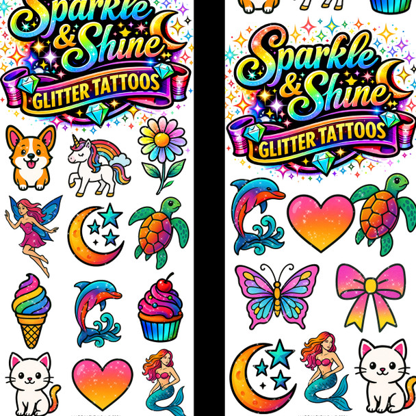 Sparkle and Shine Tattoos display card, lower portion