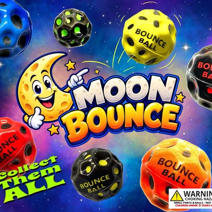 Lunar Dodecahedron Moon Bounce Balls showing typical styles and colors in the box