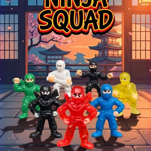 Colorful Ninja Men Figurines lower portion of display card showing types of figurines in the mix