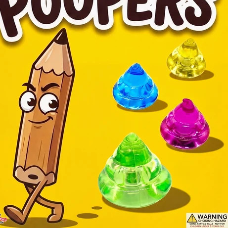 Oh Poopers! Pencil Toppers display card lower portion showing the general type of product in the bag