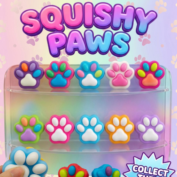 Squish & Slow Loving Paws 50/50 Mix upper part of display card illustrating the toys in the mix