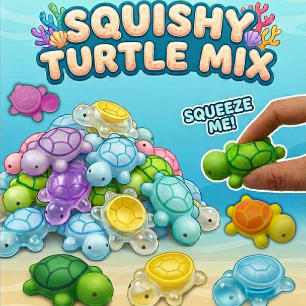 Squish & Slow Loving Turtles  50/50 Mix upper part of display card illustrating the toys in the mix