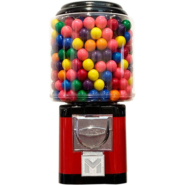 Classic Gumball Vending Red Machine Black Trim, shown separately, as it ships; must be attached to bracket by customer