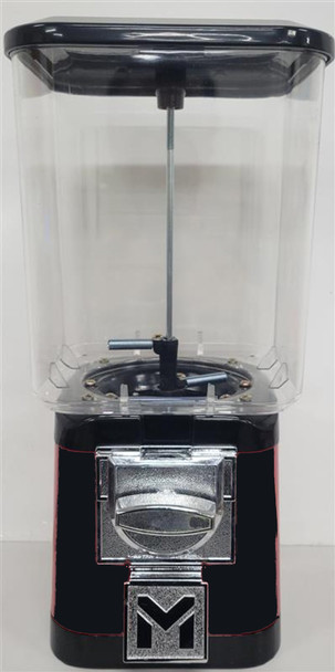 Classic Gumball Vending Black Machine Black Trim, shown separately, as it ships; must be attached to bracket by customer