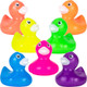 Fluorescent Rubber Ducklings with white beaks, in the light