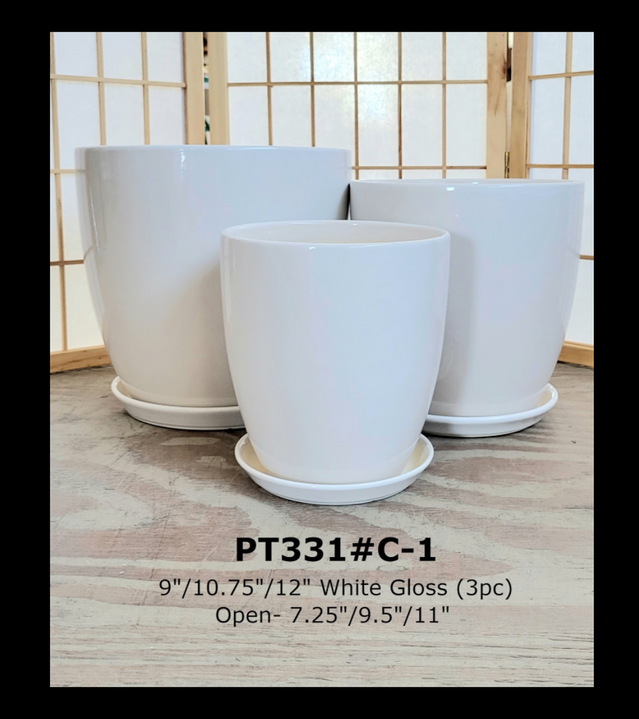 Ceramic White Gloss Pot & Saucer