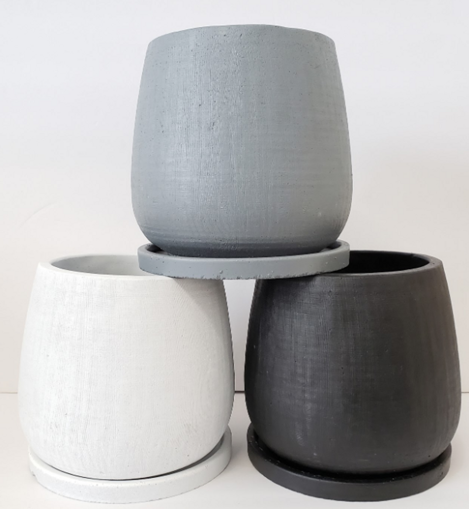 Concrete Pot & Saucer Gray or White 7.5" 8.5"