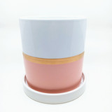 Ceramic Pink & White with Metallic Trim Pot & Saucer