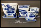 Ceramic Orient Square Pot & Saucer 3.5" 4.5" 6" 7" 