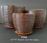Ceramic Brown Line Pot & Saucer 6" 7" 9"