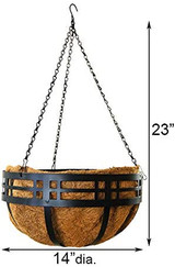 Hanging Wire Basket with Coco Liner by Panacea 14"D 7'H
